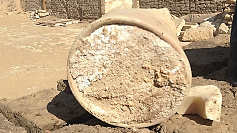 The pottery jar containing the ancient cheese.